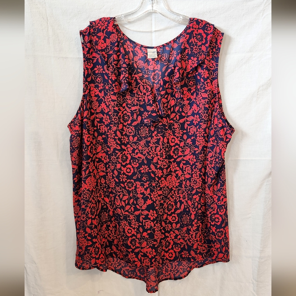 Floral Sleeveless Top - Red and Navy